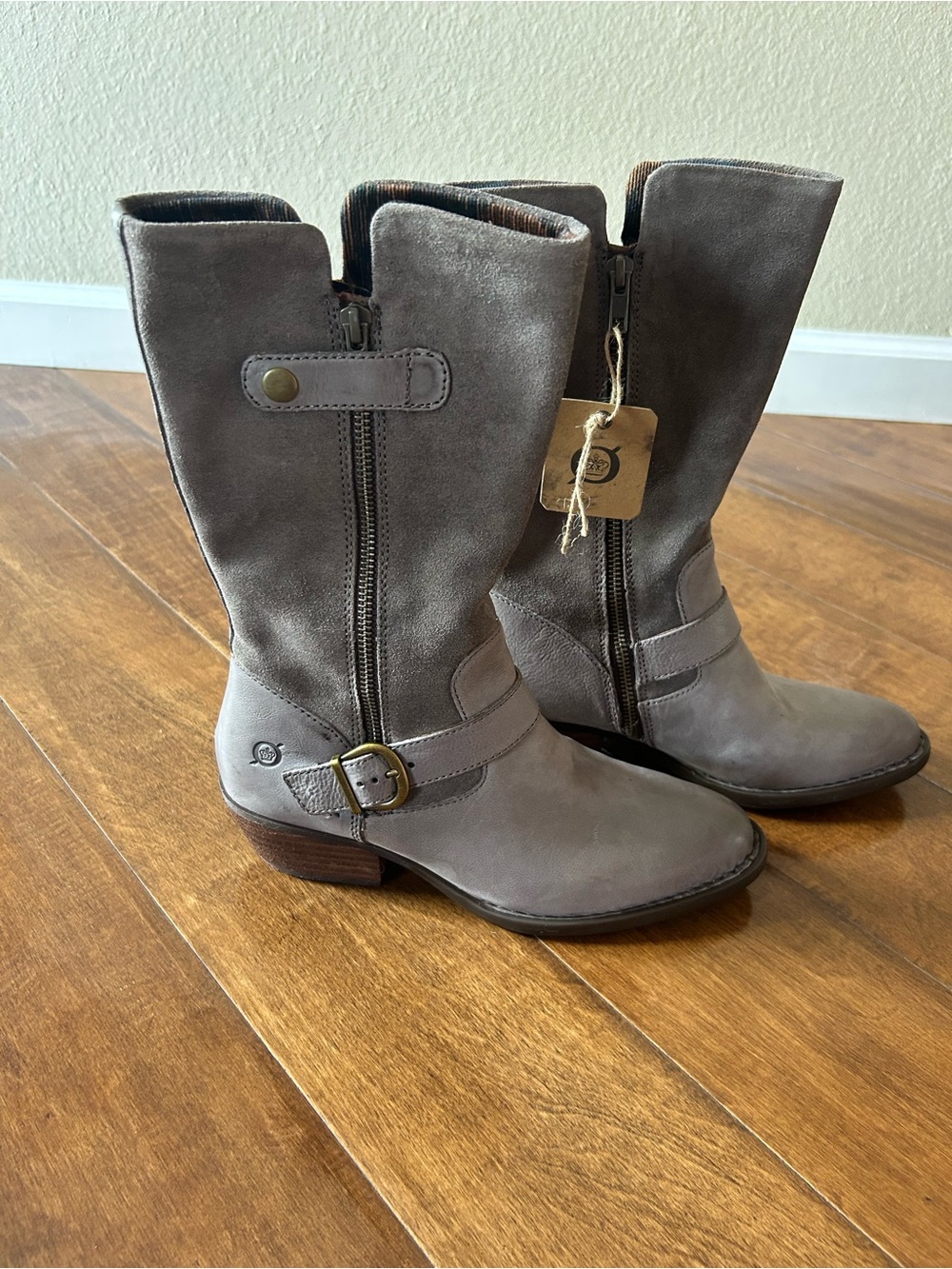 Women's Born Gray Leather/Suede Mid-Calf Zip Boots